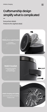 Wireless Charger 4 in 1 QI2 Fast Charging Dock Stand Night Light For Magsafe iPhone 16 15 14 Pro Max Airpods Pro 2-8 Apple Watch