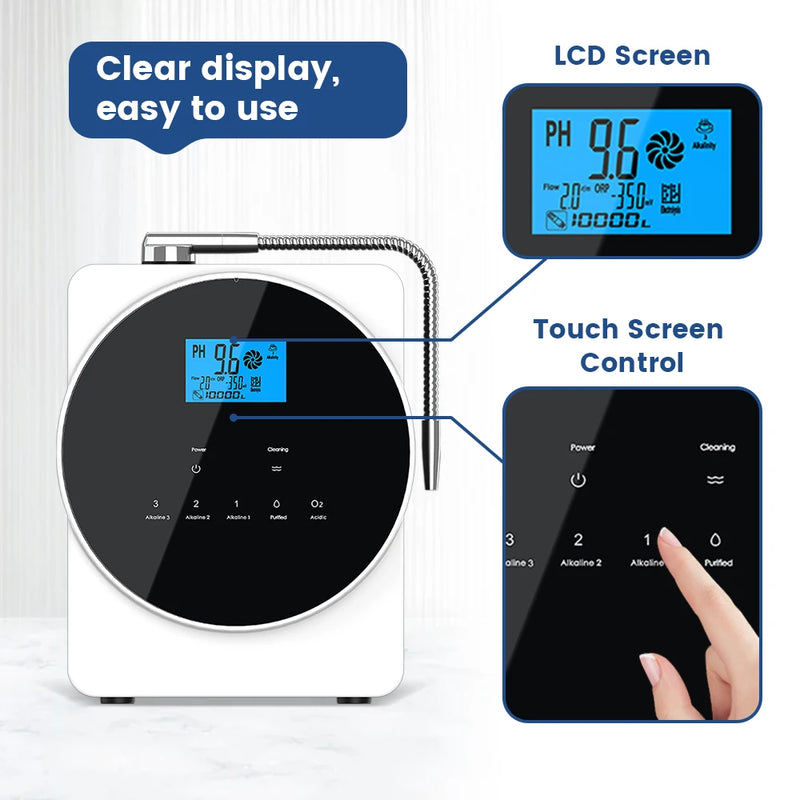 CAWOLO Alkaline Water Ionizer Machine pH 4.5~10.5 Acid Alkaline Water Maker Machine 11 Plates PH Water Machine for Home/Office