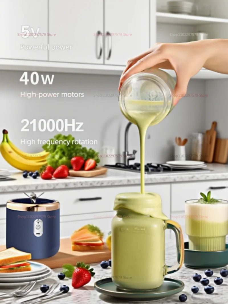 Portable Juicer Cup Blender, 6-Blade USB Rechargeable, 450 mL