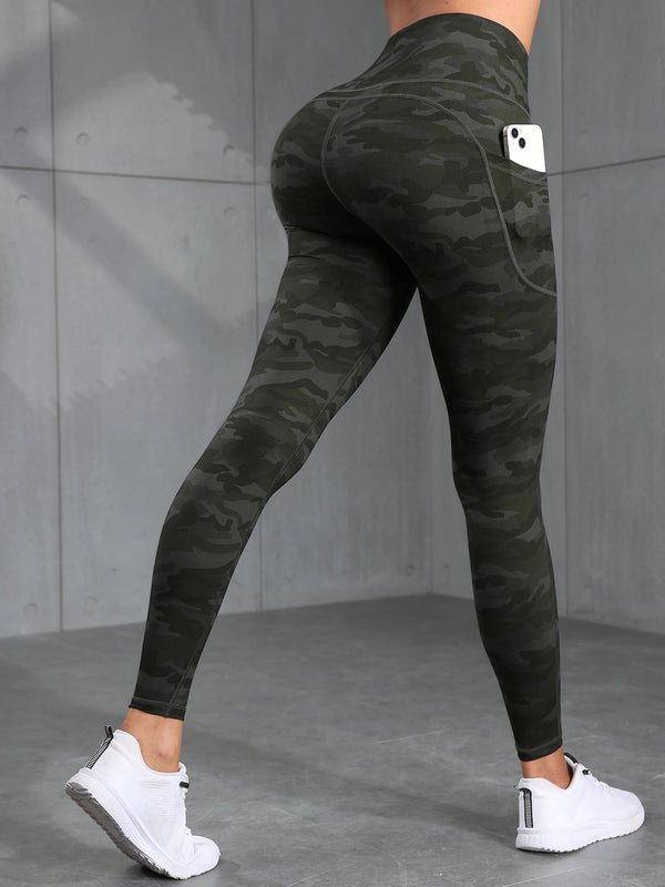 Women Camouflage Print High Waisted Sports Pocket Suitable For Running, Fitness, Yoga, Outdoor Adventure, Squat-Proof Leggings