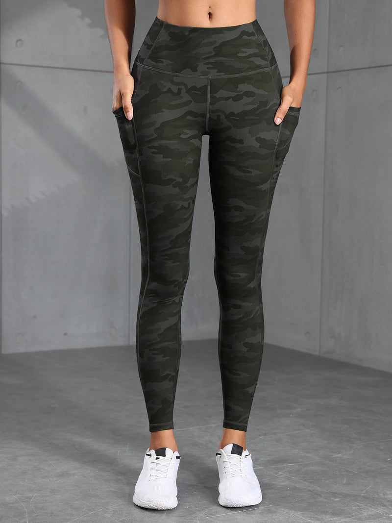 Women Camouflage Print High Waisted Sports Pocket Suitable For Running, Fitness, Yoga, Outdoor Adventure, Squat-Proof Leggings