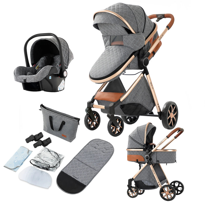Lightweight Baby Stroller 3 in 1 Newborns Travel System Prams Multifunctional High Landscape Baby 4 IN 1 Strollers with Isofix