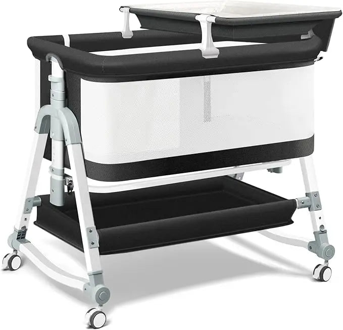4 in 1 Bedside Bassinet for Baby, Portable Baby Bassinet with Wheels, Baby Crib with Changing Station, Mattress Included and Sto