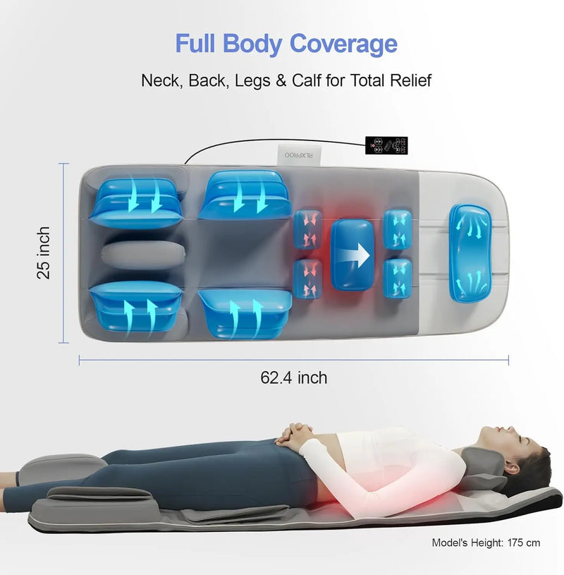 Full-Body Massage Mat with Heat & Stretching | Quiet Foldable Massager Mattress for Relaxation