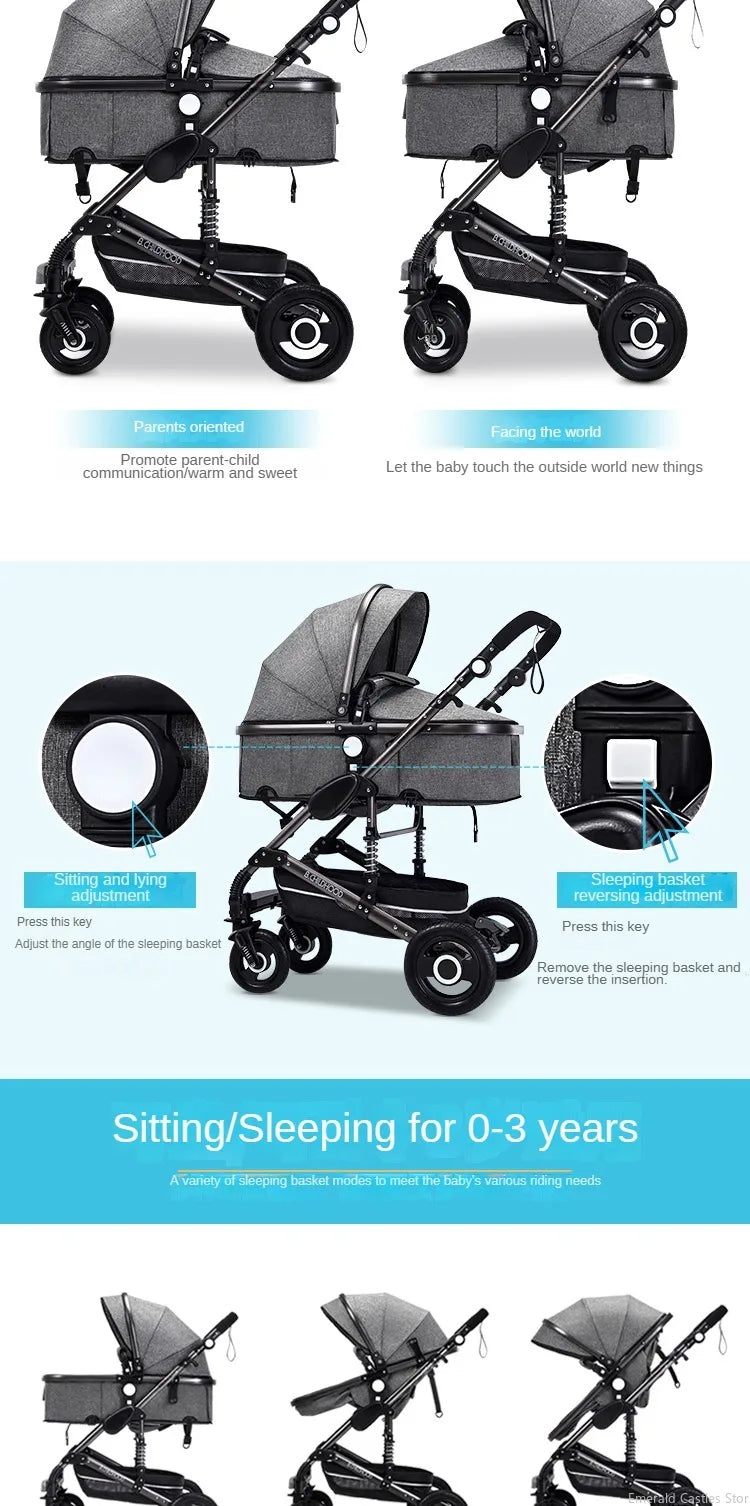 Baby stroller 3 in 1 stroller folding two-sided child four seasons kinderwagen baby carriage  high landscape Newborn Travelling
