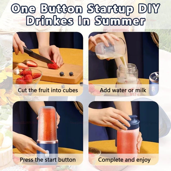 Portable Juicer Cup Blender, 6-Blade USB Rechargeable, 450 mL