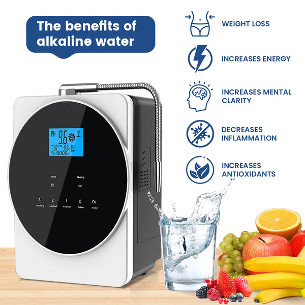 CAWOLO Alkaline Water Ionizer Machine pH 4.5~10.5 Acid Alkaline Water Maker Machine 11 Plates PH Water Machine for Home/Office