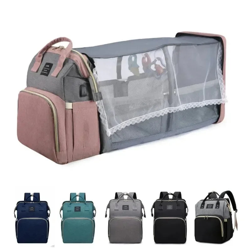 Diaper Backpack with Foldable Crib | Large Capacity