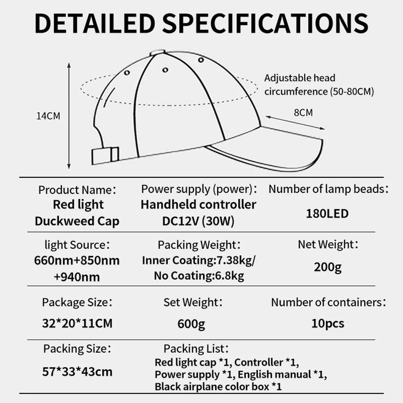 180Pcs Infrared LEDs 660nm&850nm Red Light Therapy Hair Growth Cap for Hair Regrowth Anti Hair Loss Relax Scalp Hair Care Hat