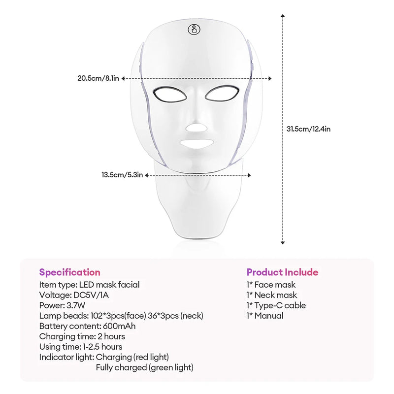 Face Neck Beauty Mask 7 Colors Light LED Mask Photon Red Light Facial Skin Care Repair Skin Anti Aging Wrinkle Skin Tightening