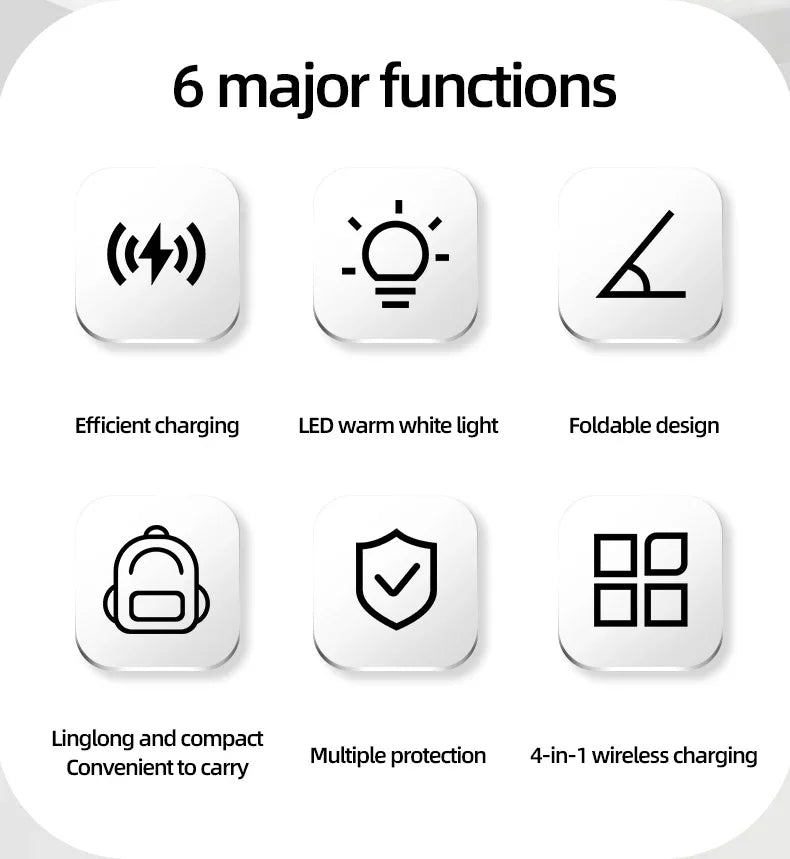 Wireless Charger 4 in 1 QI2 Fast Charging Dock Stand Night Light For Magsafe iPhone 16 15 14 Pro Max Airpods Pro 2-8 Apple Watch