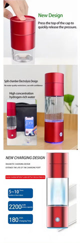 Spe Hydrogen Water Bottle PEM Technology 300ML 5/10 MIN Electrolysis Mode H2 Water Ionizer Generator