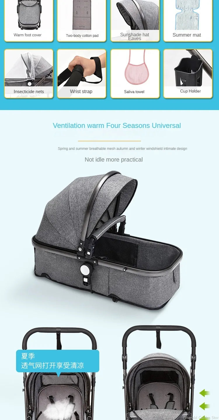 Baby stroller 3 in 1 stroller folding two-sided child four seasons kinderwagen baby carriage  high landscape Newborn Travelling