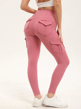 Women's Solid Color Gym Leggings High Waisted Fitness Yoga Pants Practical Pocket Stretch Outdoors Sports Cargo Styles Pants