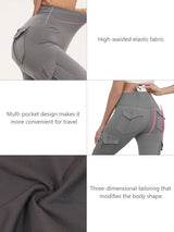 Women's Solid Color Gym Leggings High Waisted Fitness Yoga Pants Practical Pocket Stretch Outdoors Sports Cargo Styles Pants