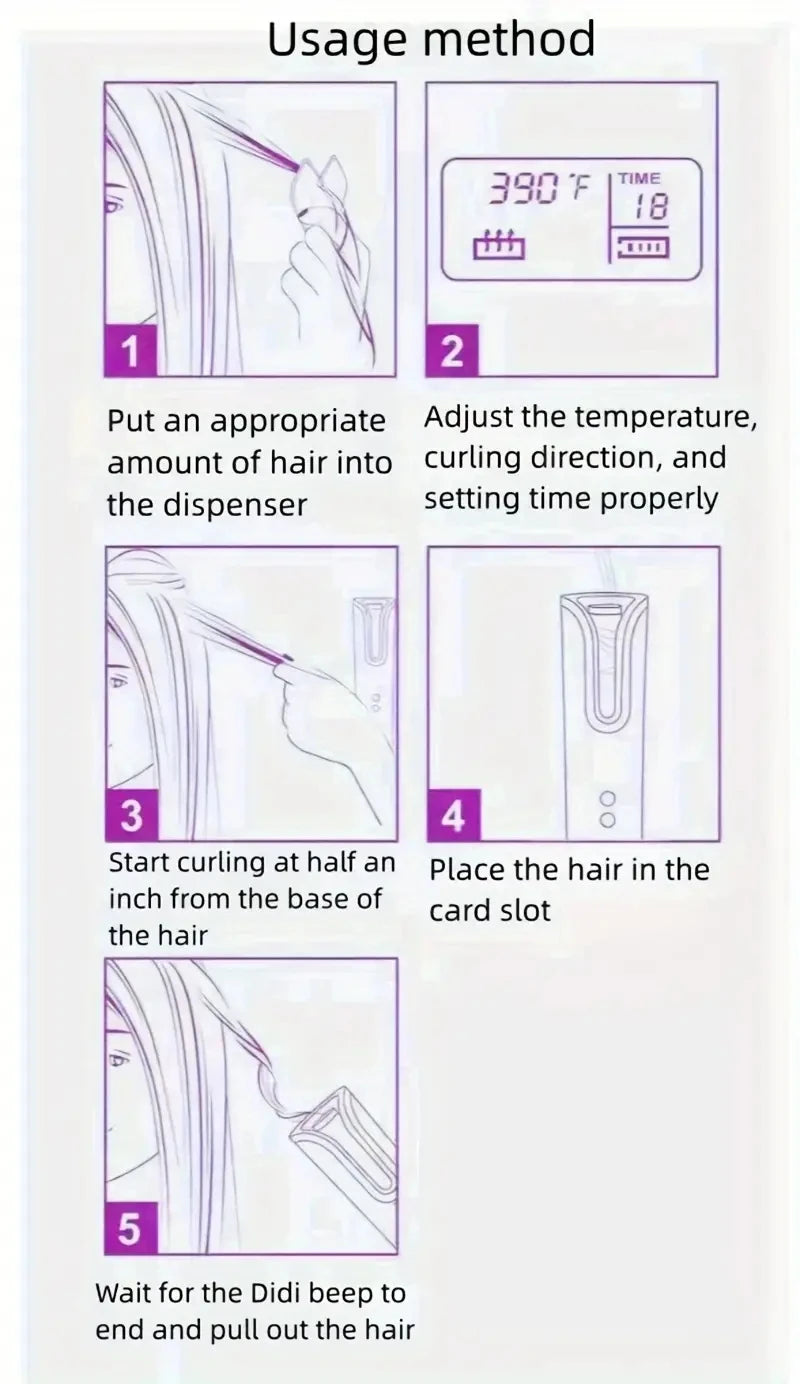 Wireless Electric Hair Curler Portable Travel Home Use 6 Timing 6 Temp. LED Cordless Automatic Hair Curler for Curls or Waves