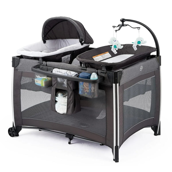 NEW ! 4 in 1 Portable Baby Crib Deluxe Nursery Center, Foldable Travel Playard with Bassinet, Mattress, Changing Table