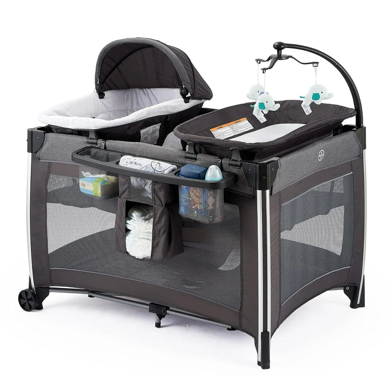 NEW ! 4 in 1 Portable Baby Crib Deluxe Nursery Center, Foldable Travel Playard with Bassinet, Mattress, Changing Table