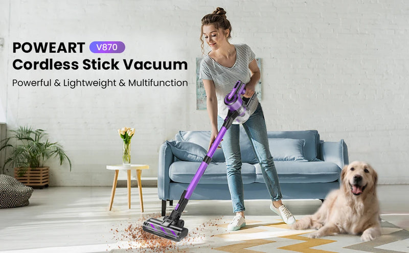 Poweart V870 Cordless Vacuum Cleaner 30KPa 8-in-1 Stick Vacuum up to 45min Runtime for Hardwood Floor Pet Hair Home Car Cleaning