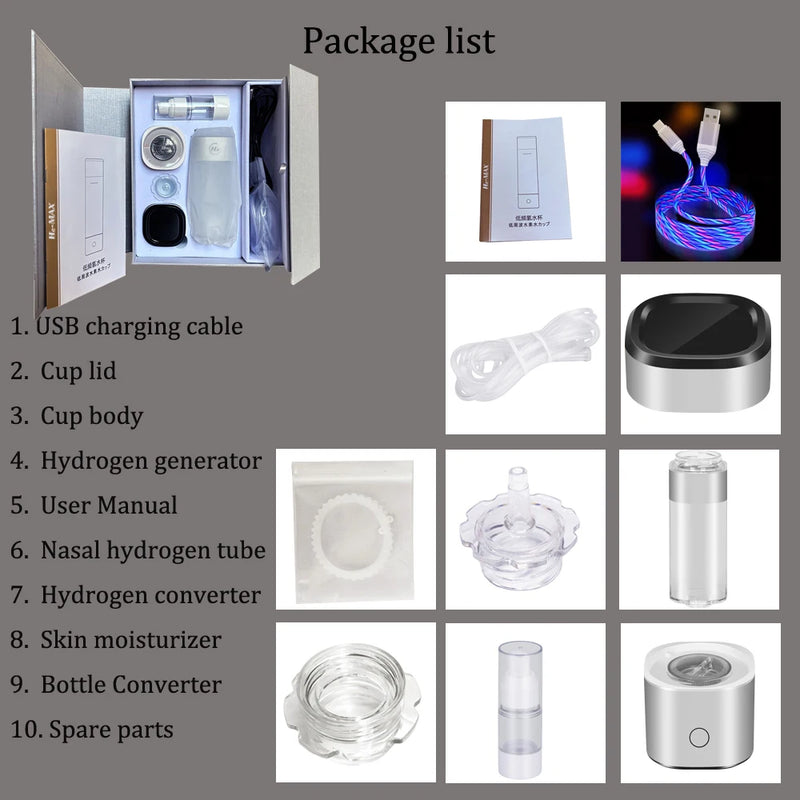 Portable Healthy IHOOOH H2-Cup Anti Aging Hydrogen Generator Mini Hydrogen Concentrators ORP Rechargeable Ionizer Water Bottle