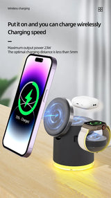 Wireless Charger 4 in 1 QI2 Fast Charging Dock Stand Night Light For Magsafe iPhone 16 15 14 Pro Max Airpods Pro 2-8 Apple Watch