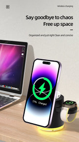 Wireless Charger 4 in 1 QI2 Fast Charging Dock Stand Night Light For Magsafe iPhone 16 15 14 Pro Max Airpods Pro 2-8 Apple Watch