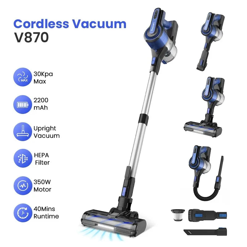 Poweart V870 Cordless Vacuum Cleaner 30KPa 8-in-1 Stick Vacuum up to 45min Runtime for Hardwood Floor Pet Hair Home Car Cleaning