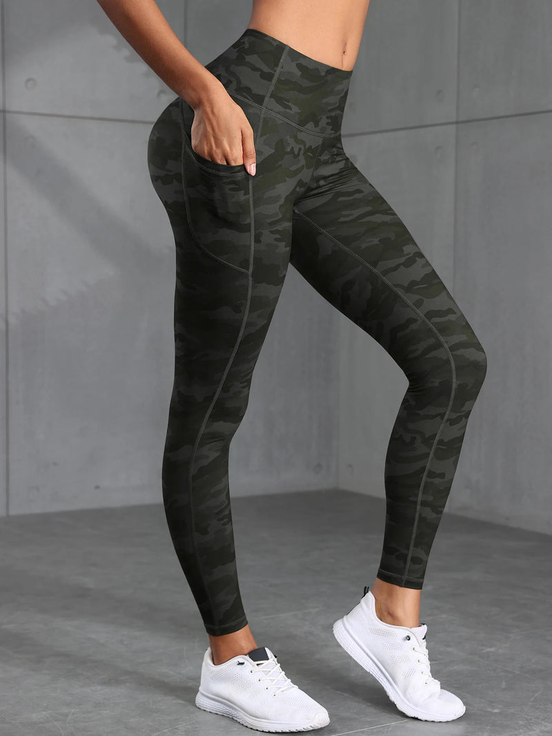 Women Camouflage Print High Waisted Sports Pocket Suitable For Running, Fitness, Yoga, Outdoor Adventure, Squat-Proof Leggings