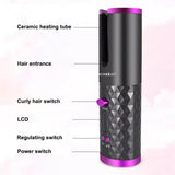Wireless Electric Hair Curler Portable Travel Home Use 6 Timing 6 Temp. LED Cordless Automatic Hair Curler for Curls or Waves