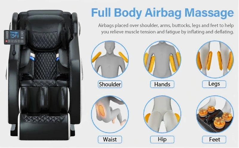 4D Zero Gravity Full Body Massage Chair with Heat, Airbags, Bluetooth Music & Shiatsu Recline