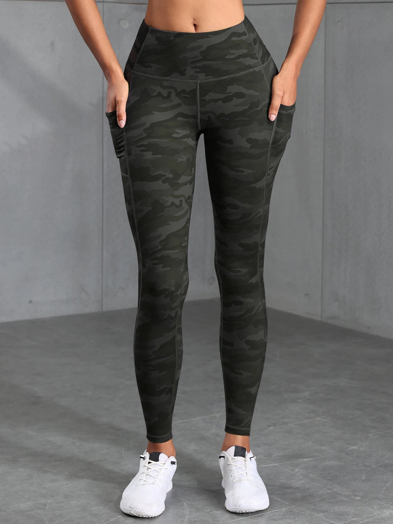 Women Camouflage Print High Waisted Sports Pocket Suitable For Running, Fitness, Yoga, Outdoor Adventure, Squat-Proof Leggings