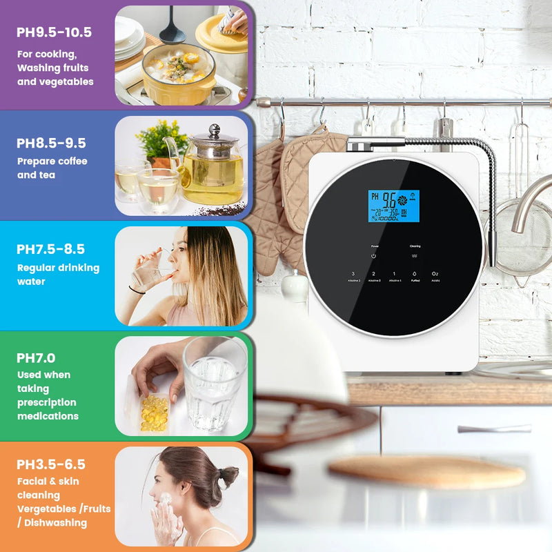 CAWOLO Alkaline Water Ionizer Machine pH 4.5~10.5 Acid Alkaline Water Maker Machine 11 Plates PH Water Machine for Home/Office