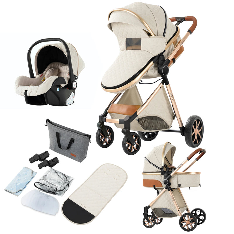Lightweight Baby Stroller 3 in 1 Newborns Travel System Prams Multifunctional High Landscape Baby 4 IN 1 Strollers with Isofix