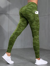 Women Camouflage Print High Waisted Sports Pocket Suitable For Running, Fitness, Yoga, Outdoor Adventure, Squat-Proof Leggings