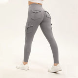 Women's Solid Color Gym Leggings High Waisted Fitness Yoga Pants Practical Pocket Stretch Outdoors Sports Cargo Styles Pants