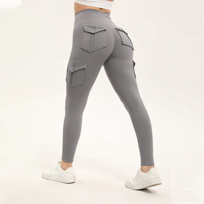 Women's Solid Color Gym Leggings High Waisted Fitness Yoga Pants Practical Pocket Stretch Outdoors Sports Cargo Styles Pants