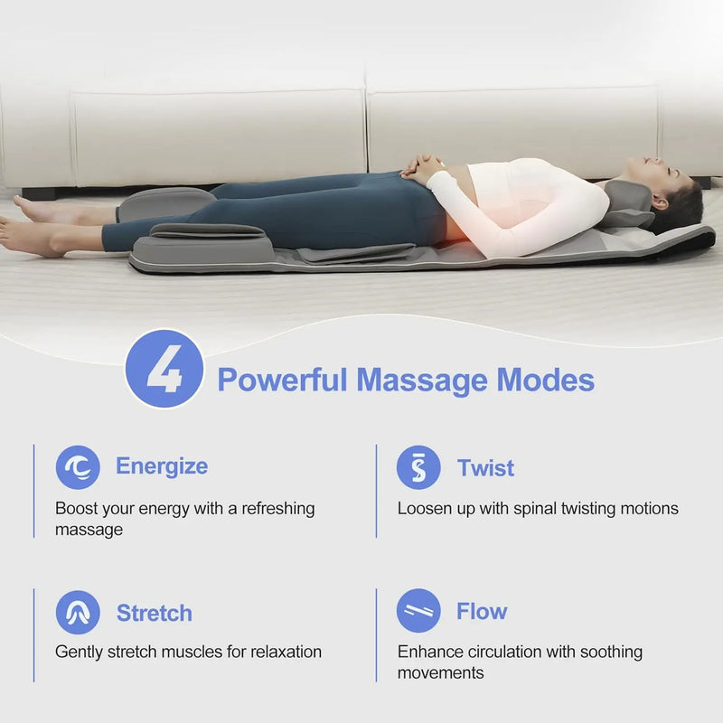 Full-Body Massage Mat with Heat & Stretching | Quiet Foldable Massager Mattress for Relaxation