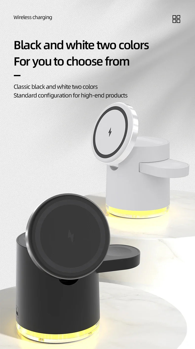 Wireless Charger 4 in 1 QI2 Fast Charging Dock Stand Night Light For Magsafe iPhone 16 15 14 Pro Max Airpods Pro 2-8 Apple Watch