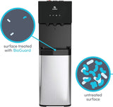 BioGuard-treated Avalon water cooler surface compared to untreated surface illustration