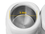 Close-up of the baby food maker’s 3.26-inch wide stainless water tank opening for easy filling and cleaning.