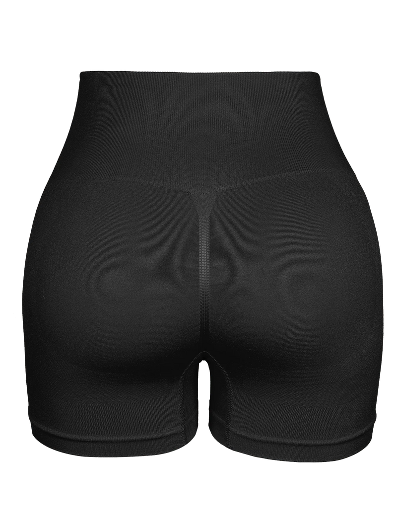 black seamless high-waist butt-lifting cycling shorts for women, breathable and form-fitting for gym workouts.