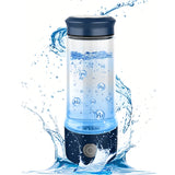 CAWOLO hydrogen water bottle, up to 2300 ppb, SPE electrolysis, blue model with water splash and H2 bubbles