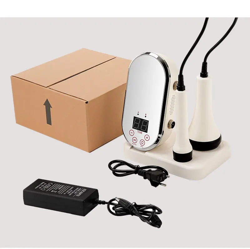 Package contents: RF & EMS skin tightening device with two wands, power adapter and box.