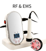 Compact RF and EMS beauty device with LED timer and detachable six-node treatment head