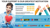 Customer support banner showing five-star feedback, payment, and shipping options