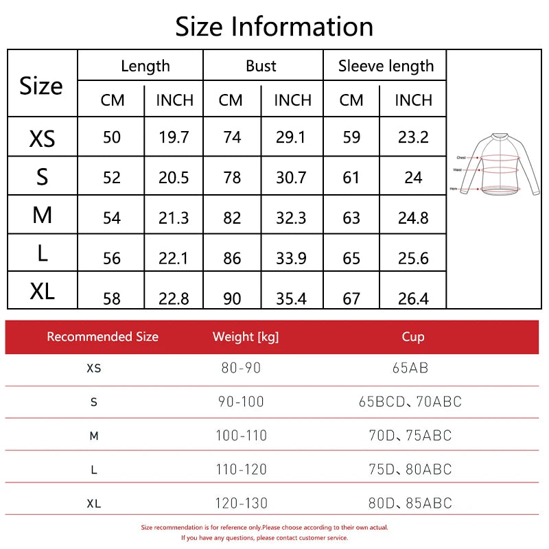 Size chart for Hearuisavy women’s yoga jacket with bust and sleeve measurements
