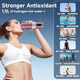 Woman drinking from a portable hydrogen water bottle during a workout outdoors.