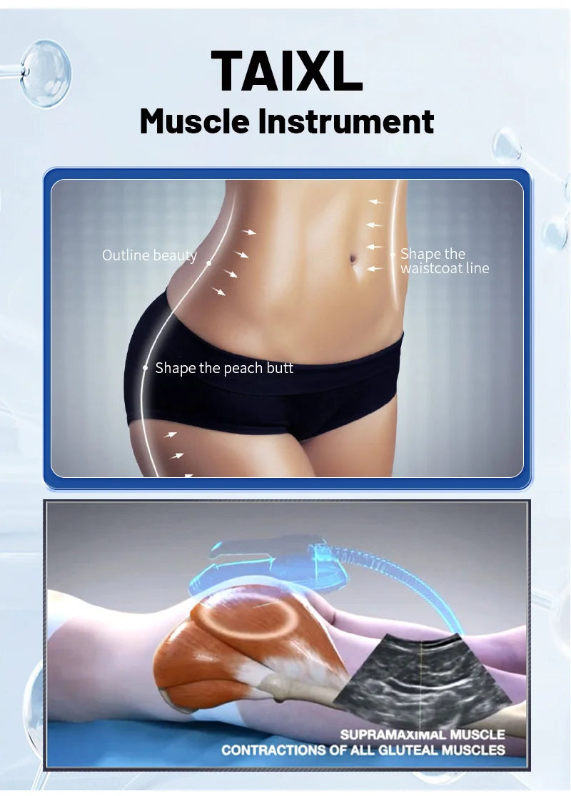Graphic showing waist contour concept and glute muscle illustration for EMS training