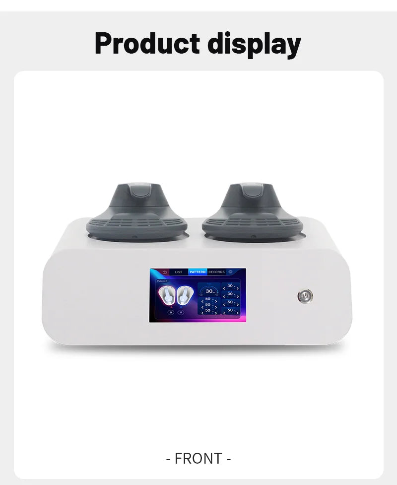 Front view of console with two applicators and touchscreen under “Product display – Front”