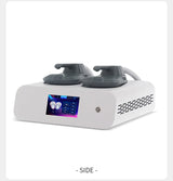 Angled side view of console showing dual applicators, vent slots, and touchscreen